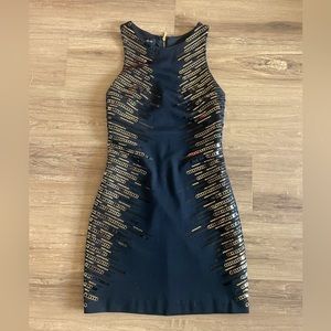 Bebe short black and gold sequin dress